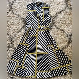 Jones New York Geometric Midi Dress - Black, White, Yellow